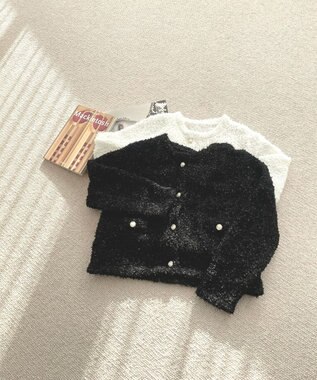 Feroux 【洗える】ミックスヤーンニット ジャケット ブラック系