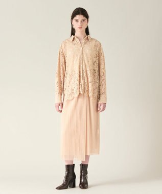 GRACE CONTINENTAL チュールタイトプリーツスカート ベージュ