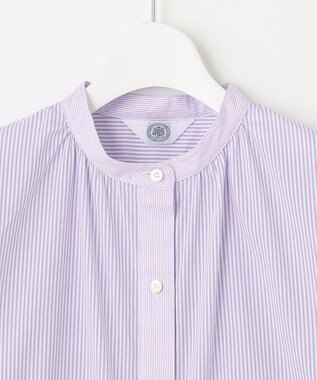 J.PRESS LADIES S 【洗える】 FAST コットンナイロン ストライプ バンドカラー ブラウス ふじ色系1