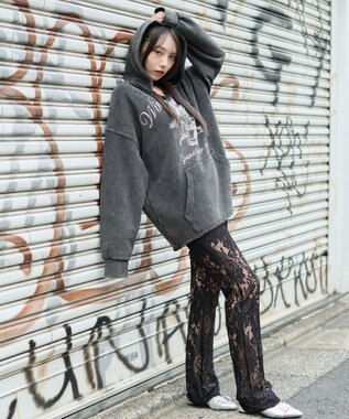 WEGO 【ユニセックス着用ITEM】ヴィンテージグラフィックキーネックプルパーカー ブラックその他