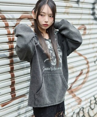 WEGO 【ユニセックス着用ITEM】ヴィンテージグラフィックキーネックプルパーカー ブラックその他