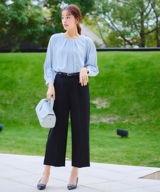 Tiaclasse L 【新色追加・洗える】センタープレスワイドパンツ ダークネイビー