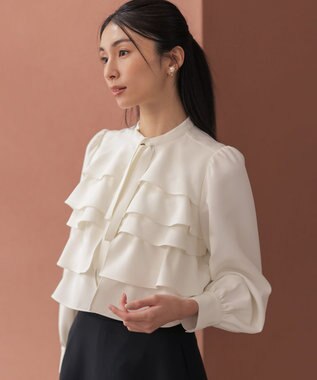 組曲 【KUMIKYOKU NAVY】コンフォータブルドレープ フリルブラウス