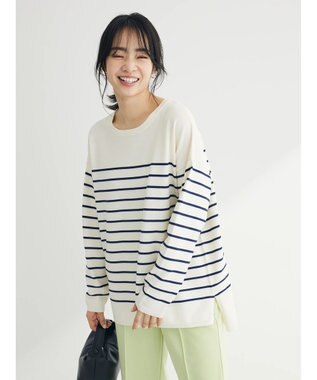 Green Parks ラメ入りボーダーニットプルオーバー Off White