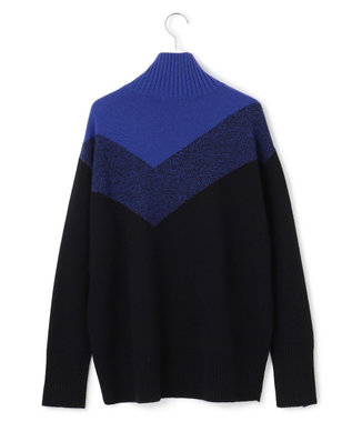 ICB L ソフトカシミヤミックス インターシャ ハイネックニット ロイヤルブルー系