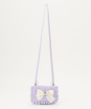 ANY KIDS リボン 移動 ポケット ポシェット ラベンダー×ギンガム