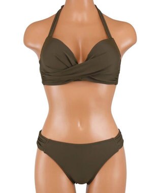 San-ai Resort（三愛水着楽園） 軽い着け心地でしっかり盛れる【楽盛り水着】　ワイヤービキニ カーキ