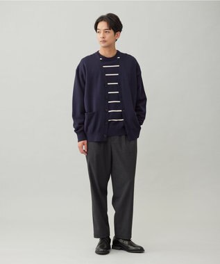 UNFILO MENS 【OCEANS YouTube 掲載/男女兼用】スムースシルキーニット 柄 ボーダー ネイビー×アイボリー