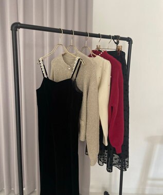 Feroux 【2WAY】パールストラップベロア ジャンスカ ブラック系