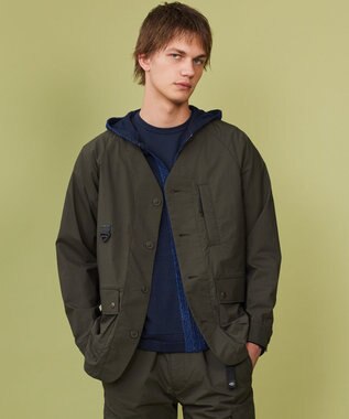 JOSEPH ABBOUD MOUNTAIN 【軽量】ハイパワーストレッチカルゼ ノーカラーアウトドアブルゾン カーキ系