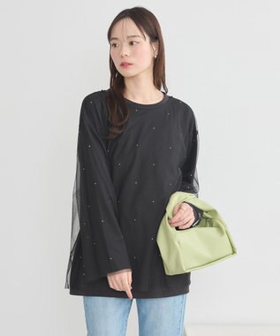 earth music&ecology ラインストーンチュールドッキングプルオーバー Black