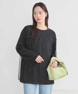 earth music&ecology ラインストーンチュールドッキングプルオーバー Black