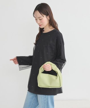 earth music&ecology ラインストーンチュールドッキングプルオーバー Black