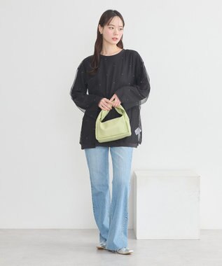 earth music&ecology ラインストーンチュールドッキングプルオーバー Black