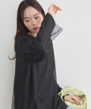 earth music&ecology ラインストーンチュールドッキングプルオーバー Black