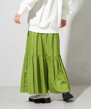 SHARE PARK LADIES 【ウォータープルーフ】　マキシティアードスカート ピスタチオ