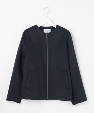 J.PRESS LADIES L ウールナイロンリバー ノーカラー コート ミッドナイト系