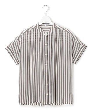 23区 L 【WEB&一部店舗限定/洗える】ストライププリント シフォン ブラウス ダークブラウン系