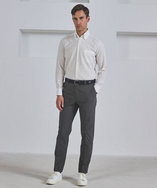 GOTAIRIKU 春夏向け【形態安定】SUMMERPREMIUMPLEATS_スナップダウンカラー _織柄_ 長袖ドレスシャツ(25年春夏モデル) ホワイト系1(ドビーストライプ)