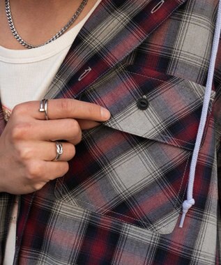 WEGO 【ユニセックス着用ITEM/MLサイズ展開】オンブレチェックフードシャツ（SS） レッドチェック1