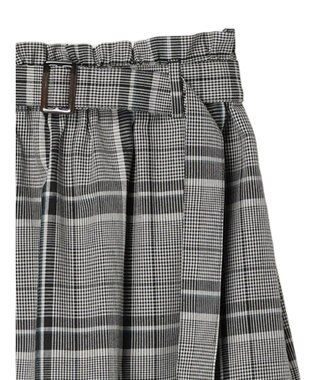Green Parks 綿麻混バックルベルト付タイトスカート Check Black