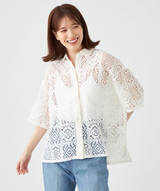 SHARE PARK LADIES オーバーサイズレースシャツ アイボリー系