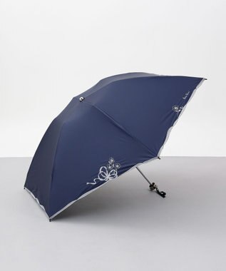 AURORA NINA RICCI （ニナリッチ)  リボン＆ネモフィラ風 刺しゅう晴雨兼用パラソル（クイックオープン折り畳み・ミニ傘） ネイビー