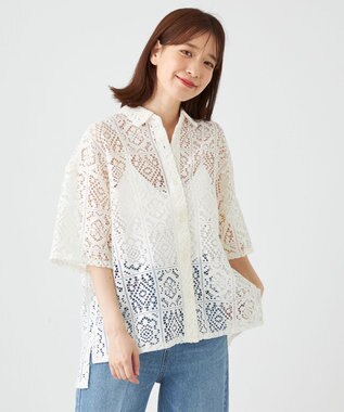 SHARE PARK LADIES オーバーサイズレースシャツ アイボリー系