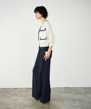 GRACE CONTINENTAL バイカラールーズニットカーディガン ホワイト