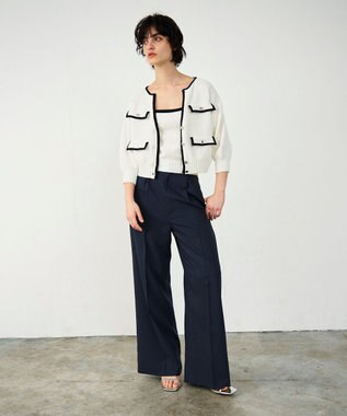 GRACE CONTINENTAL バイカラールーズニットカーディガン ホワイト