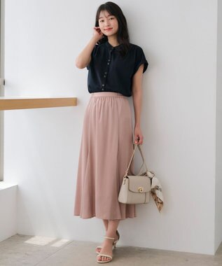 ANY SIS L 【洗える】ダブルボタンフレンチスリーブ ブラウス ネイビー