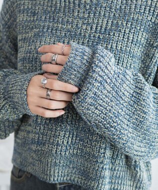 WEGO ミックスカーラーショートニット サックス