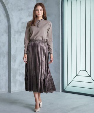 Tiaclasse 【洗える】配色ボタンニットトップス グレージュ