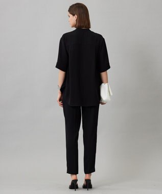 ICB 【UVカット・防シワ・洗える】ライトダブルクロス ドロストパンツ ブラック系