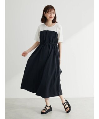 Green Parks 布帛ドッキングドロストワンピース Black