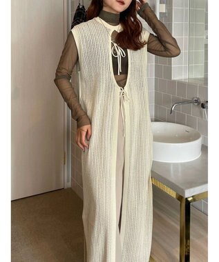 Green Parks 前後２Ｗａｙ　透かし柄ニットワンピース Ivory