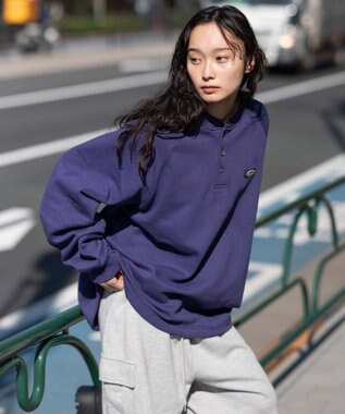 WEGO 【ユニセックス着用ITEM/MLサイズ展開/裏起毛】ショートドロストヘンリーネックプルオーバー パープル