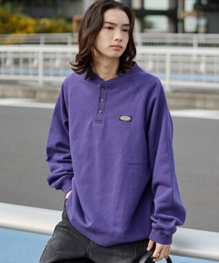 WEGO 【ユニセックス着用ITEM/MLサイズ展開/裏起毛】ショートドロストヘンリーネックプルオーバー パープル