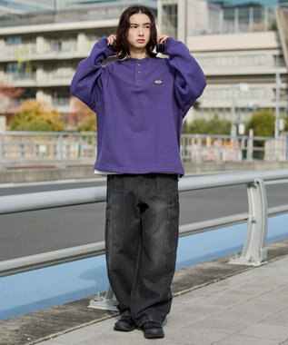 WEGO 【ユニセックス着用ITEM/MLサイズ展開/裏起毛】ショートドロストヘンリーネックプルオーバー パープル