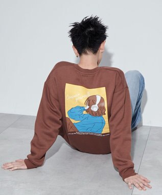 WEGO 【ユニセックス着用ITEM】ガールイラストグラフィックプルオーバー ブラウン