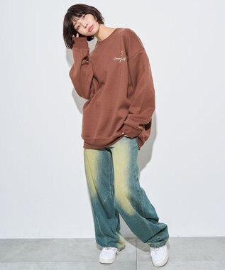 WEGO 【ユニセックス着用ITEM】ガールイラストグラフィックプルオーバー ブラウン