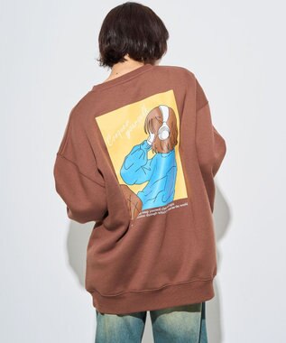 WEGO 【ユニセックス着用ITEM】ガールイラストグラフィックプルオーバー ブラウン