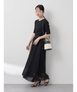 earth music&ecology ドットボタン５分袖リブプルオーバー Black