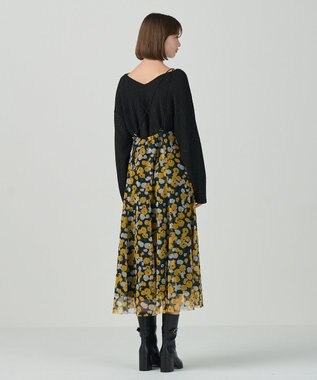 GRACE CONTINENTAL フラワーチュールプリントキャミワンピース ブラック