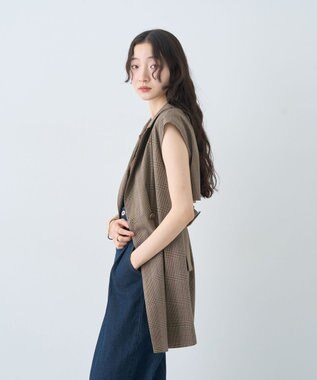 earth music&ecology ショートジレンチ Check Brown