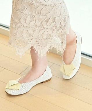 nouvelleRobe Oū サイズ追加【本革・高反発】Big Ribbon スクエアトゥ パンプス シロコンビ