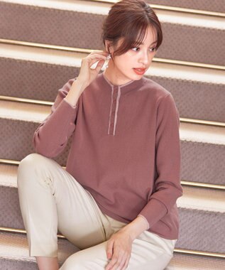 Tiaclasse 【洗える】配色ボタンニットトップス ピンク