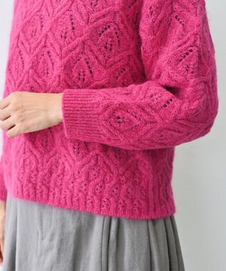 muuc 〈うっとり柔らか上質な極細繊維〉〈キッドモヘア×ウール×アルパカ×シルク〉リーフ模様編み セーター ピンク