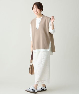 ANY Vネックニットベスト ベージュ