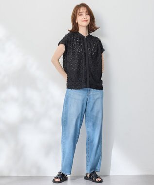 ANY 【洗濯機可】フェザーカットジャガードブラウス ブラック